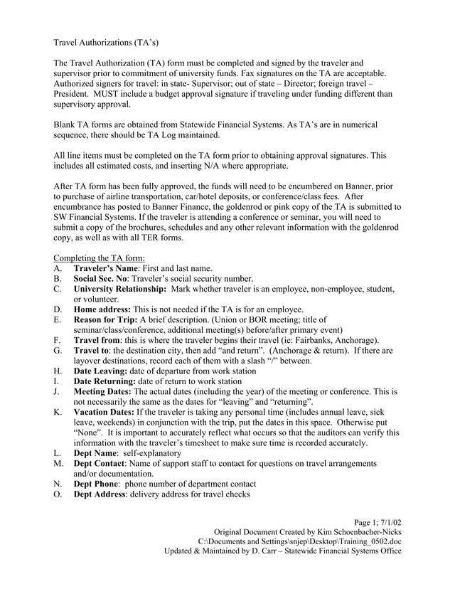 Travel Authorizations (TAS) screenshot
