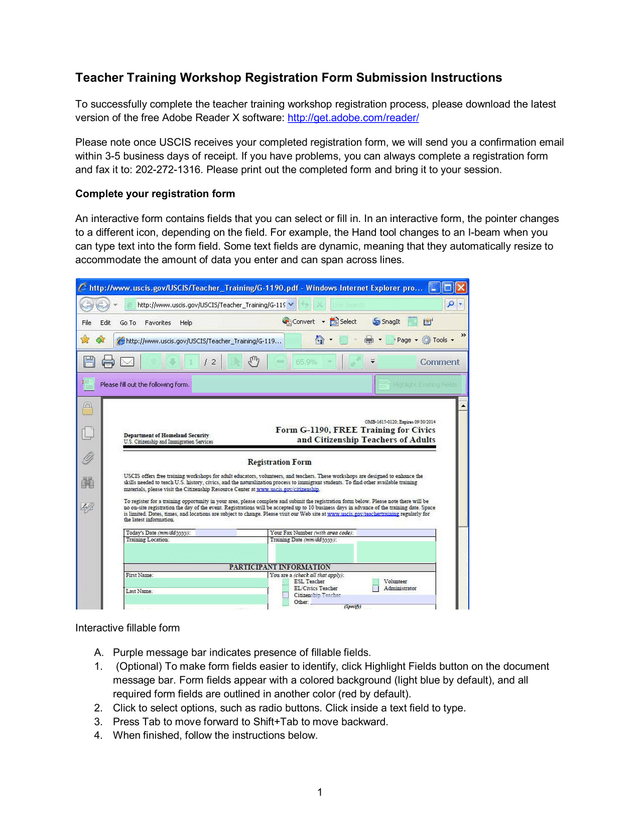 Teacher Training Workshop Registration Form Submission Instructions screenshot