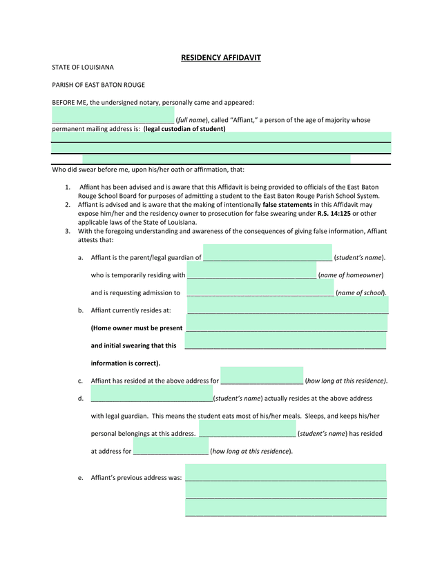 Residency Affidavit screenshot