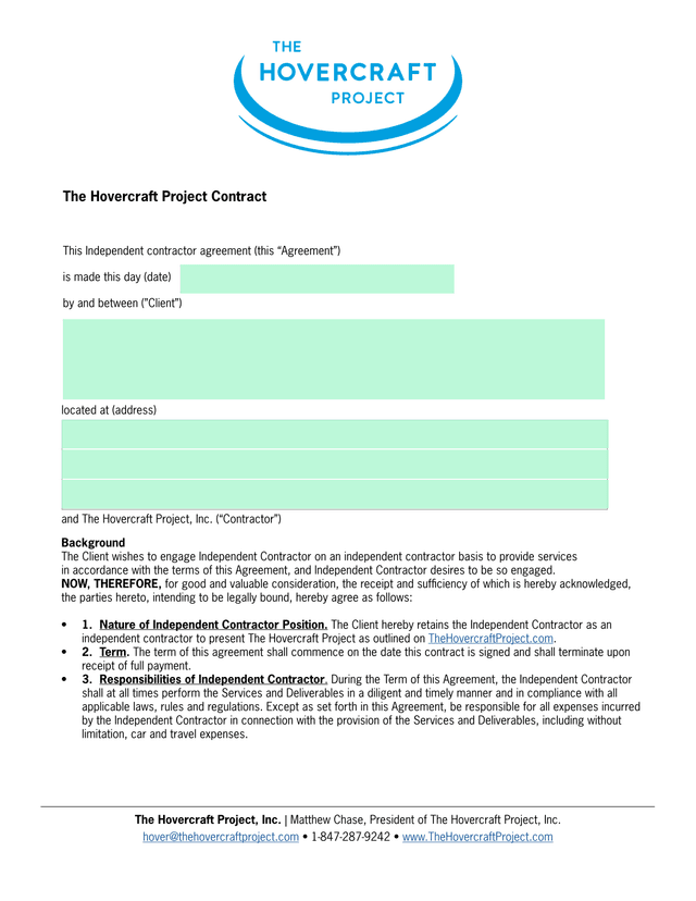 The Hovercraft Project Contract screenshot