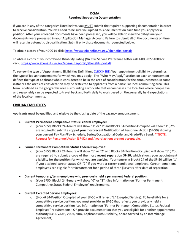 DCMA Required Supporting Documentation screenshot