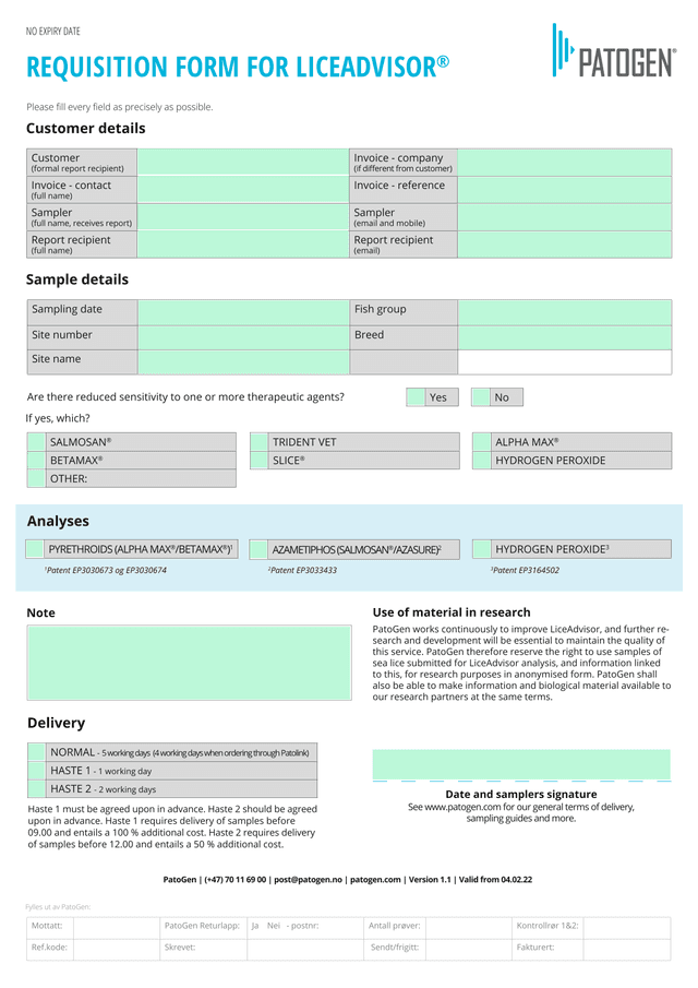 REQUISITION FORM FOR LICEADVISOR screenshot