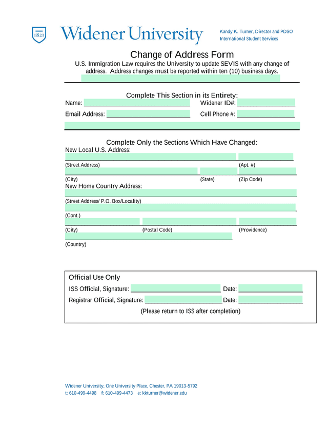 Change Of Address Form screenshot