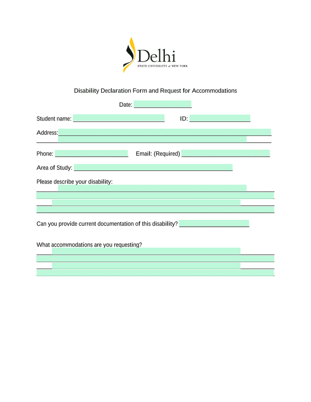 Disability Declaration Form And Request For Accommodations screenshot