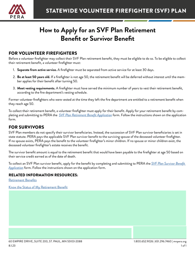 How To Apply For An SVF Plan Retirement Benefit Or Survivor Benefit screenshot