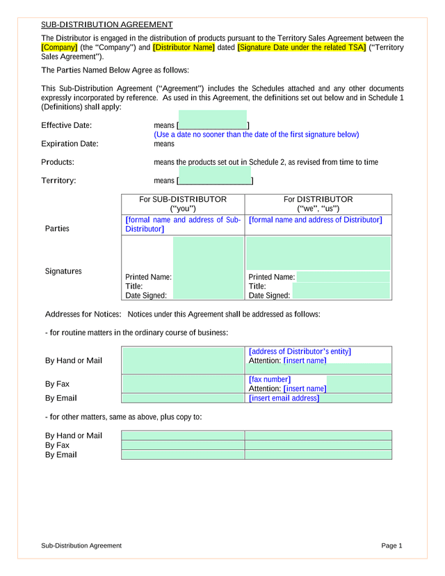 Sub Distribution Agreement screenshot