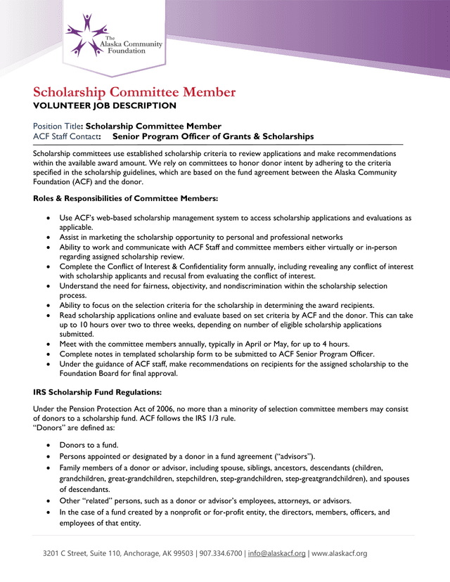 Scholarship Committee Member Volunteer Job Description screenshot