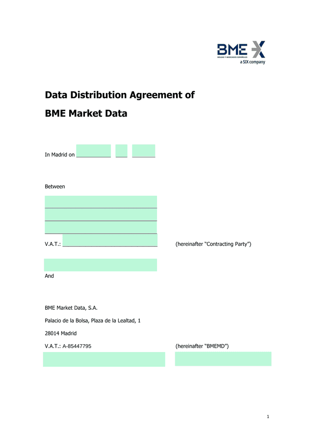 Data Distribution Agreement Of BME Market Data screenshot