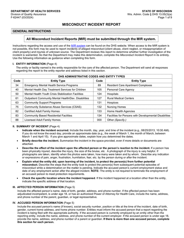 Misconduct Incident Report screenshot