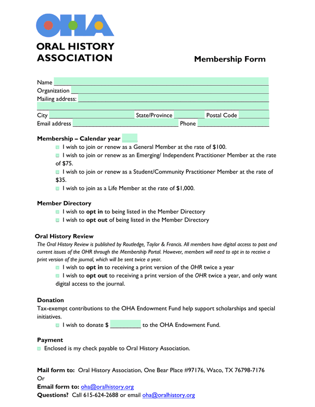 Membership Form screenshot