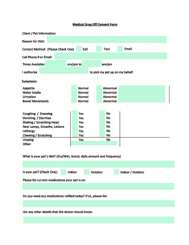 Medical Drop Off Consent Form screenshot