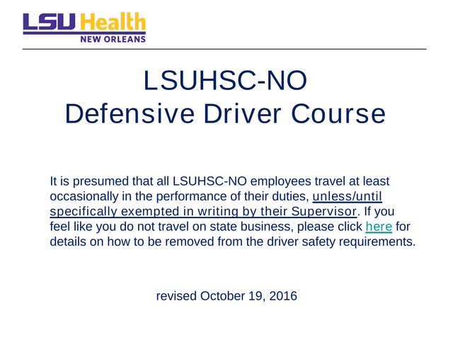 LSUHSC NO Defensive Driver Course screenshot