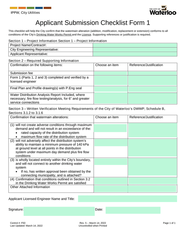 Applicant Submission Checklist Form 1 screenshot