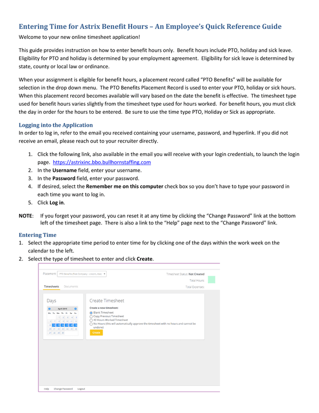 Entering Time For Astrix Benefit Hours  An EmployeeS Quick Reference Guide screenshot