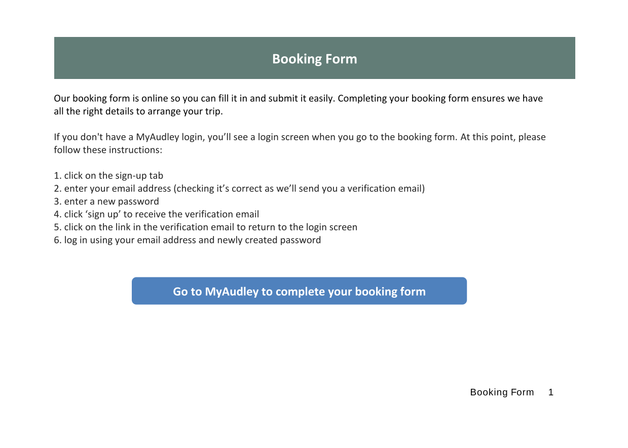 Booking Form screenshot