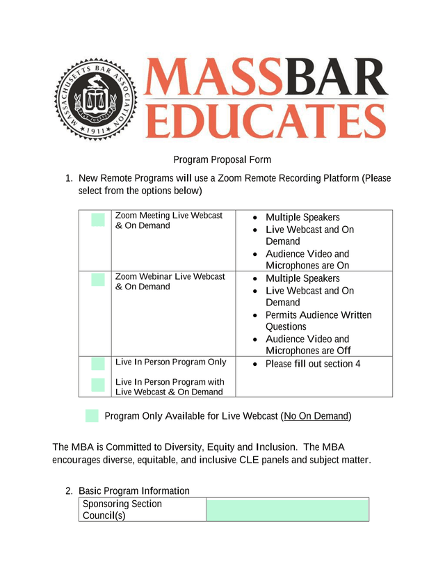 Program Proposal Form screenshot