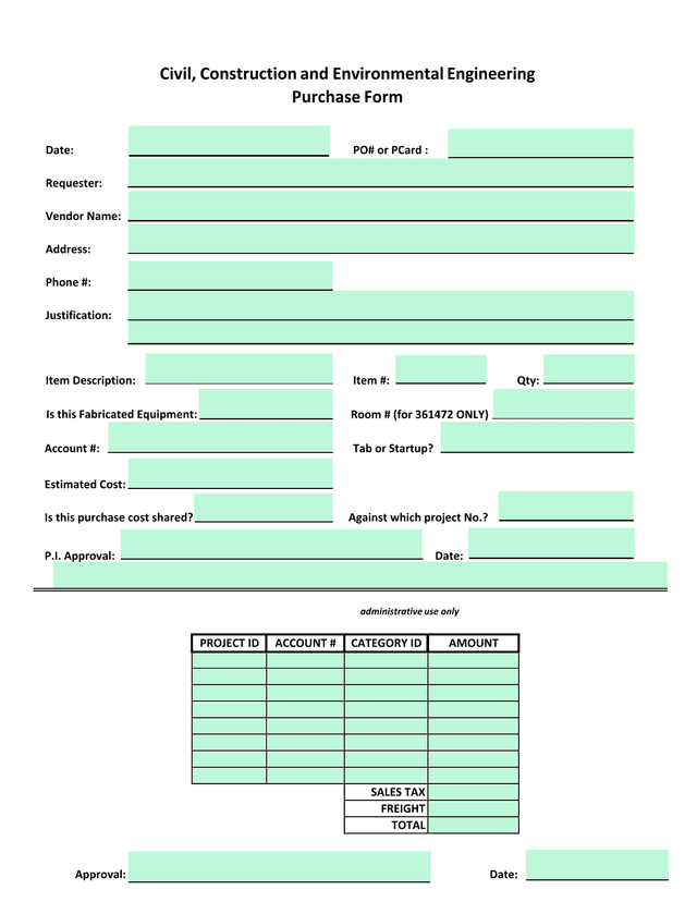 Civil, Construction And Environmental Engineering Purchase Form screenshot