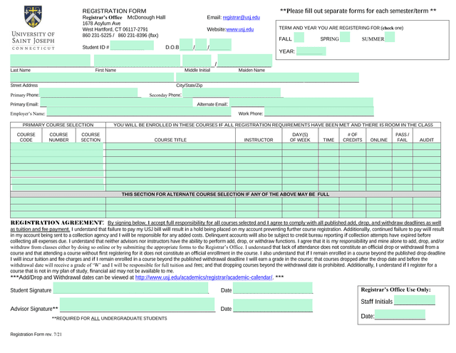 REGISTRATION FORM screenshot