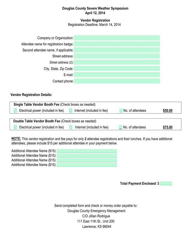 Douglas County Severe Weather Symposium Vendor Registration screenshot