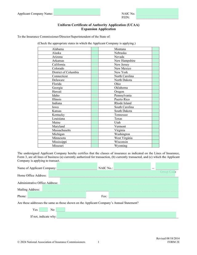 Uniform Certificate Of Authority Application (UCAA) Expansion Application screenshot