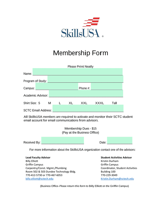 SkillsUSA Membership Form screenshot