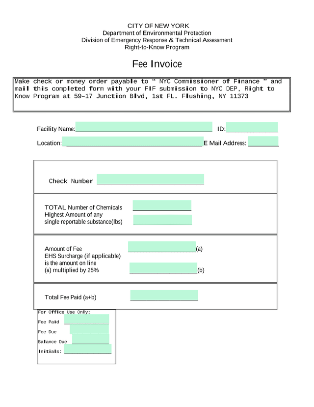 Right To Know Program Fee Invoice screenshot