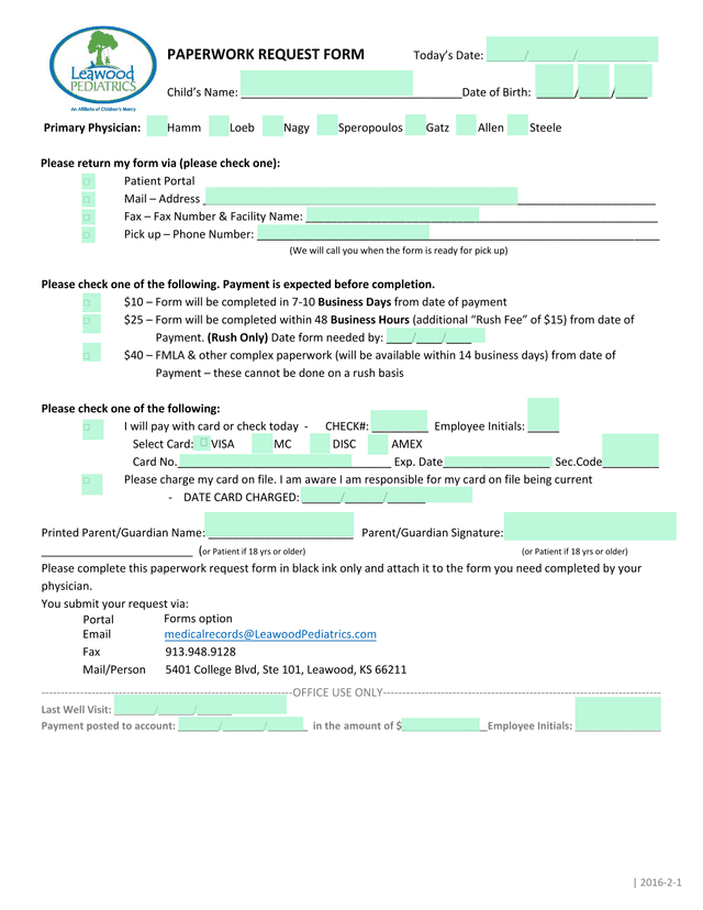 PAPERWORK REQUEST FORM screenshot