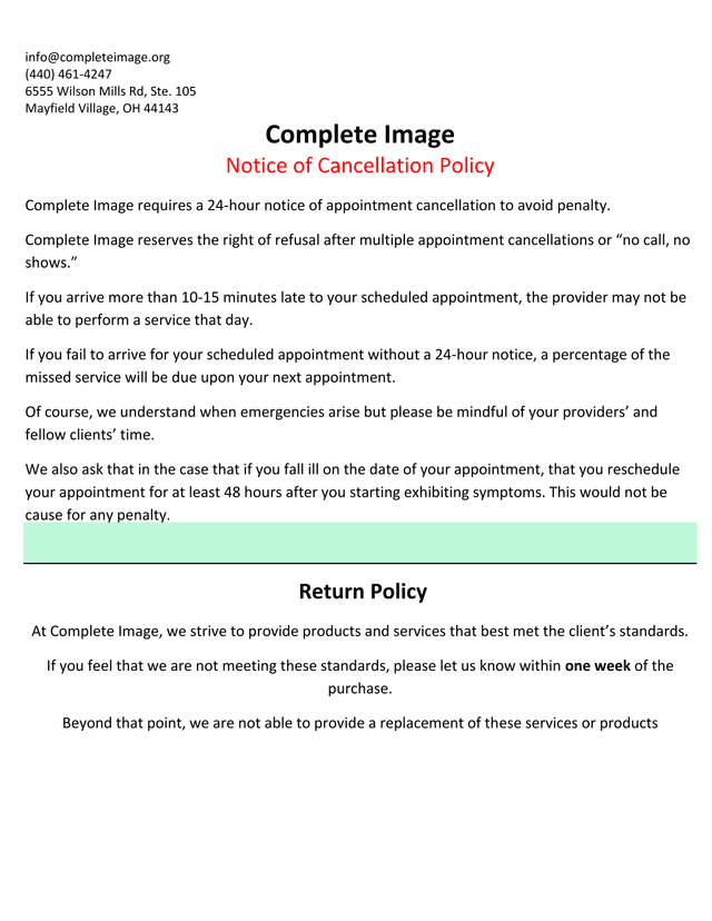 Complete Image Notice Of Cancellation Policy screenshot