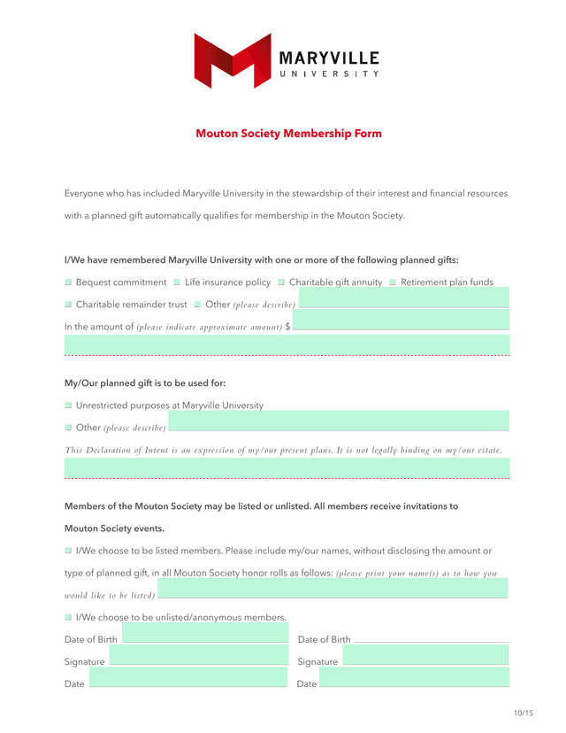 Mouton Society Membership Form screenshot