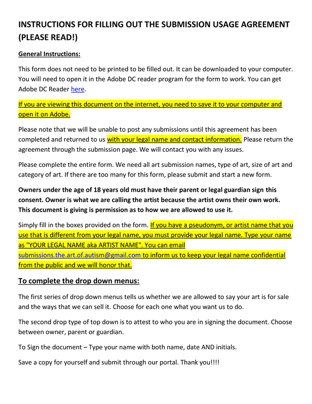 Submission Usage Agreement With The Art Of Autism Website And Affiliated Sites, Social Media And New screenshot