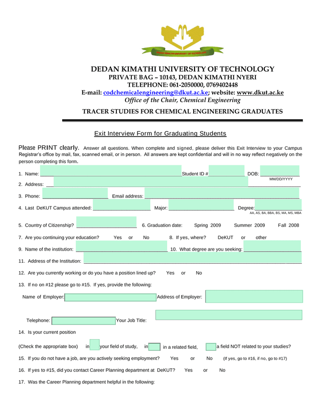 Exit Interview Form For Graduating Students screenshot