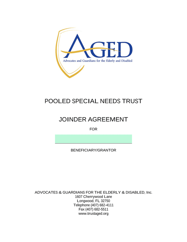 Pooled Special Needs Trust Joinder Agreement screenshot