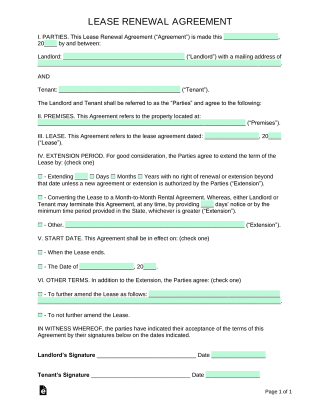 LEASE RENEWAL AGREEMENT screenshot