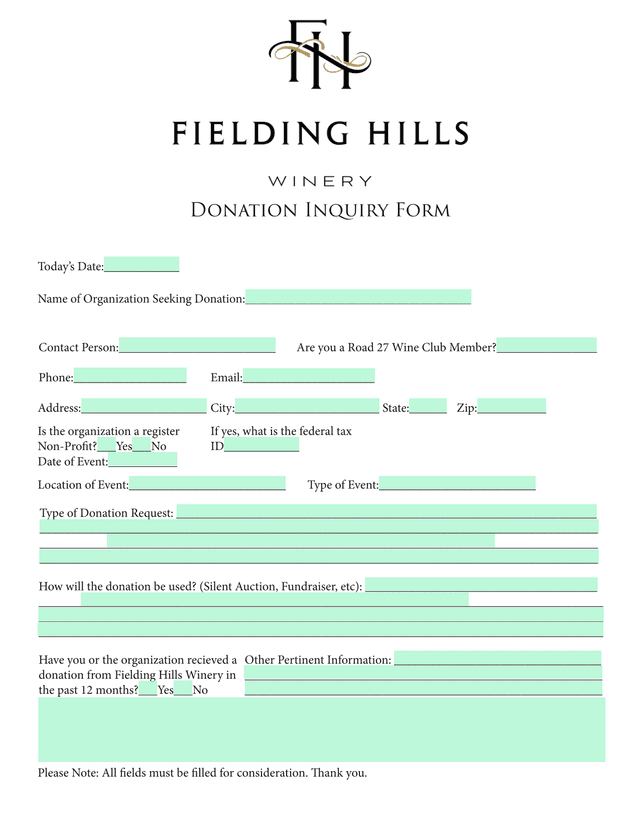 Donation Inquiry Form screenshot