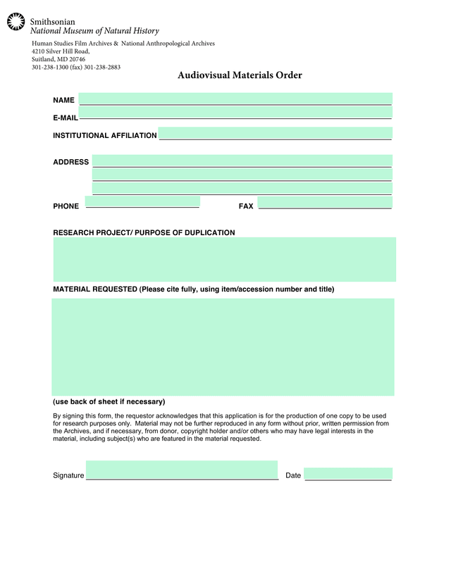 Audiovisual Materials Order screenshot