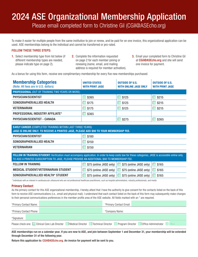 ASE Membership Application Form screenshot