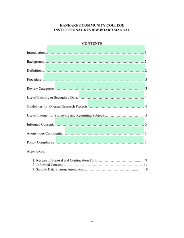 Kankakee Community College Institutional Review Board Manual screenshot