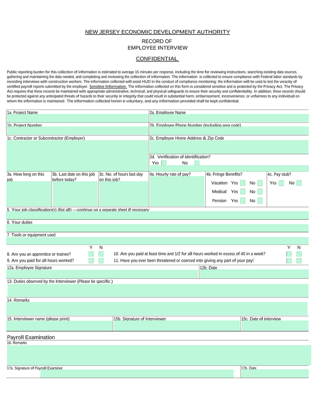 Record Of Employee Interview screenshot