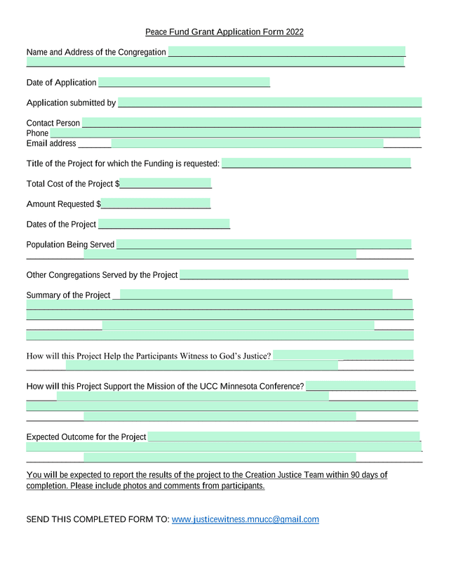 Peace Fund Grant Application Form 2022 screenshot