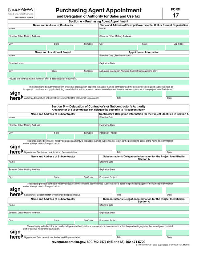 Purchasing Agent Appointment And Delegation Of Authority For Sales And Use Tax FORM 17 screenshot