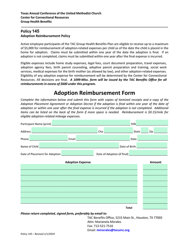 Adoption Reimbursement Policy screenshot
