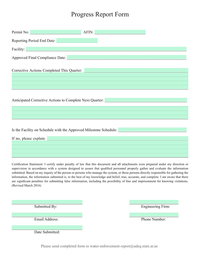 Progress Report Form screenshot