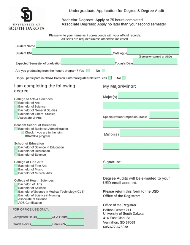 Undergraduate Application For Degree  Degree Audit screenshot