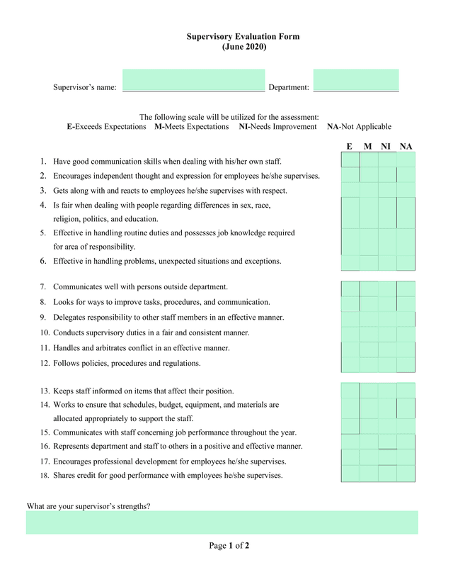 Supervisory Evaluation Form screenshot