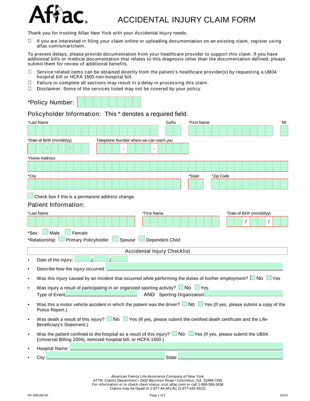 Accidental Injury Claim Form screenshot