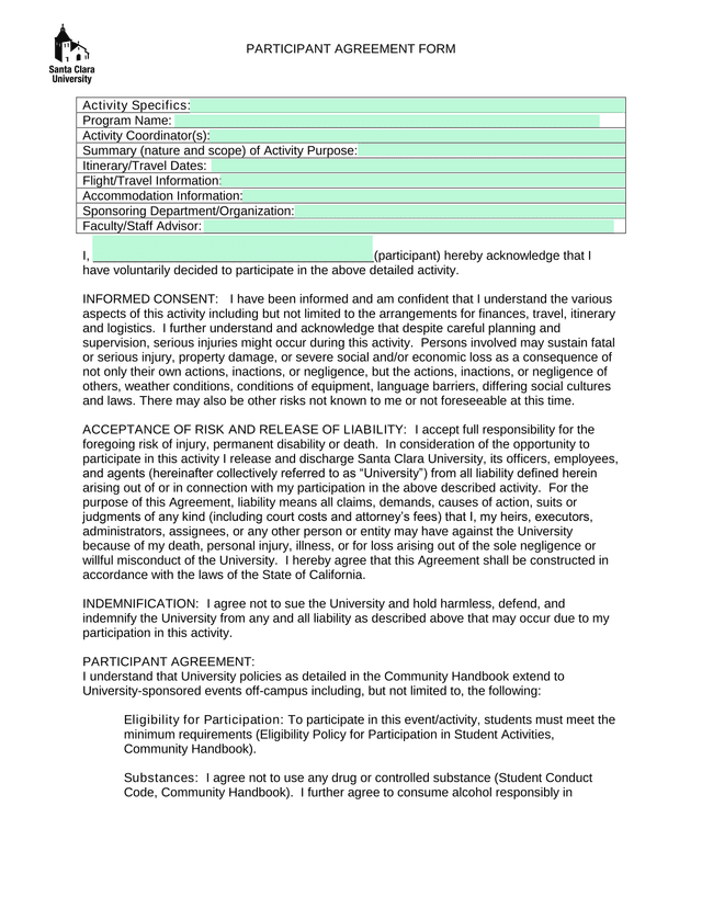 Participant Agreement Form screenshot