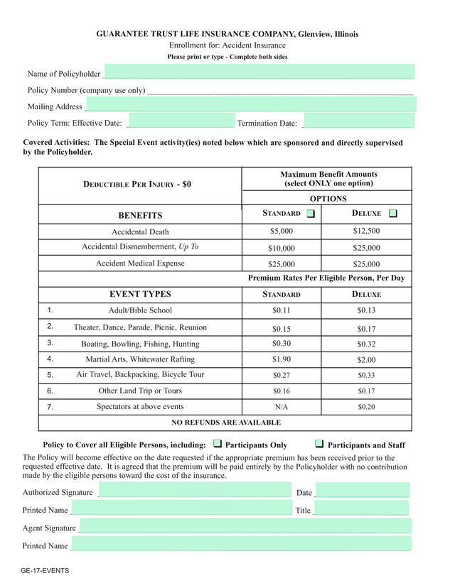 Guarantee Trust Life Insurance Company Accident Insurance Enrollment screenshot