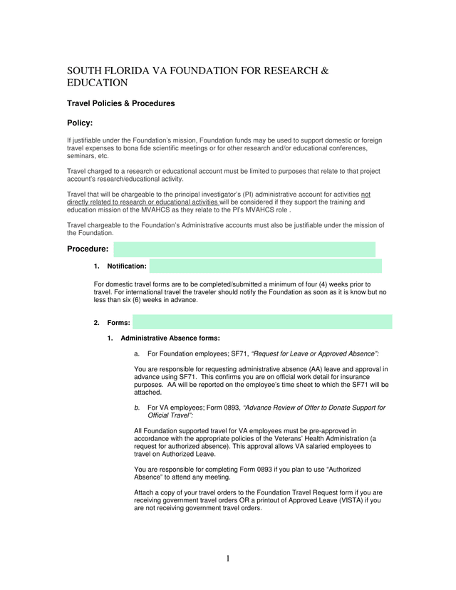 Travel Policies  Procedures screenshot