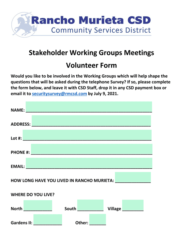 Stakeholder Working Groups Meetings Volunteer Form screenshot