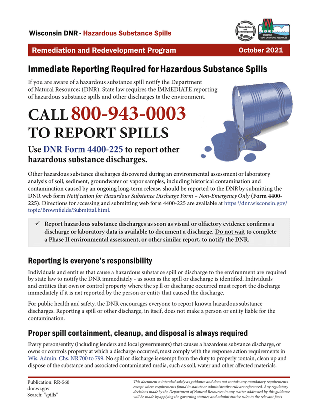 Immediate Reporting Required For Hazardous Substance Spills screenshot